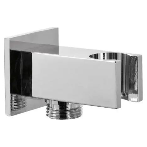 Presa acqua quadra a parete con supporto per doccetta in ottone cromato 1/2" AMBRA WATER