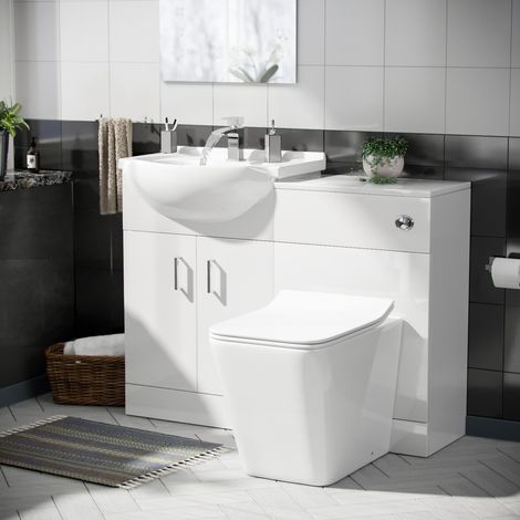 Ellen 550mm Vanity Basin Unit, WC Unit & Elora Back To Wall Toilet White (1/5)