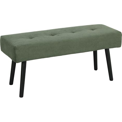 Banc banquette bout de lit capitonné en velours côtelé vert, pieds métal noir, capacité 220 kg, 100 x 36 x 45 cm (1/5)