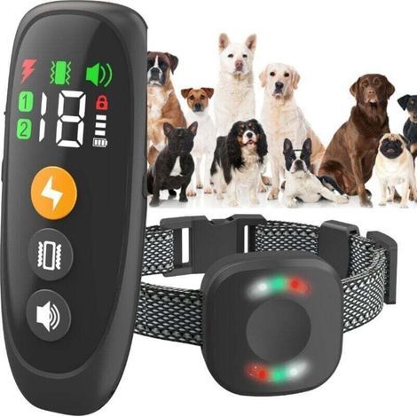 Collier de dressage pour chien avec télécommande, IP68 avec 4 modes de dressage, bip, choc, vibration, lumière, convient aux chiens de petite, moyenne et grande taille. (1/4)