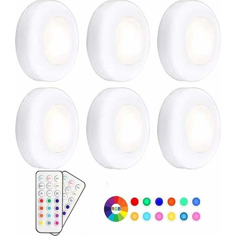 Closet / Cabinet Light, Wireless LED Night Light RGB 13 Colors, Dimmable with Battery Powered Remote Control, 6-Pack [Energy Class A +] (1/5)