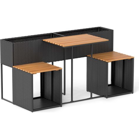 Salon de jardin noir en résine tressée avec jardinière surélevée, table et 2 fauteuils avec rangement pour jardin et terrasse (1/5)