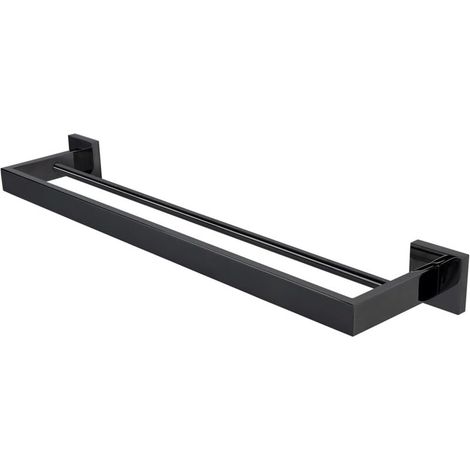 Porte-serviettes mural en acier inoxydable SUS304, double barre de 40 cm, noir mat, pour salle de bain et cuisine – fixation par vis
