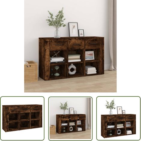 The Living Store Sideboard Räuchereiche 100x30x59,5 cm Holzwerkstoff - Holz Sideboard - Wohnzimmermöbel - Sideboard Rauchfarben - Regal Grau - Schreibtisch Braun (1/5)