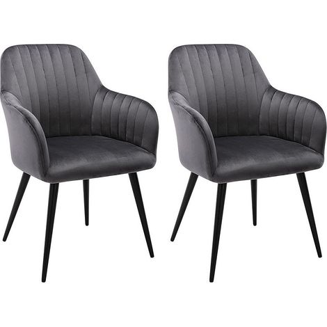 Sedia con braccioli Velluto e Metallo Nero Grigio - Lotto di 2 - ELEANA