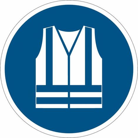 Cartelli di obbligo ISO 7010 "Gilet di sicurezza ad alta visibilità obbligatorio" M015 - Numero Pezzi: 100 pezzi - Misura: 100mm x 100mm