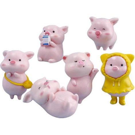 Lot de 6 figurines de cochons roses mignons pour terrarium ou tableau de bord de voiture.-4.5X3CM-Pink (1/2)