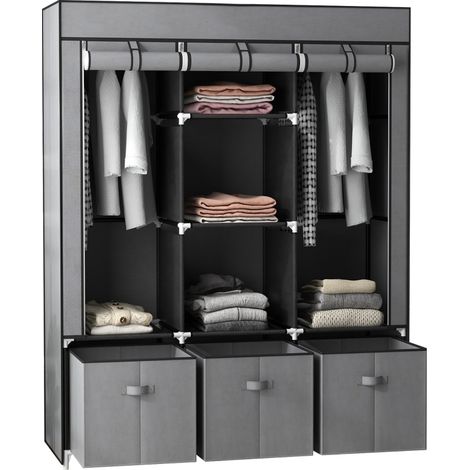 Garderobe Faltbar Stoffschrank, Faltschrank mit Reißverschluss, Vliesstoff, Dunkelgrau, 125x43x162,5cm (1/4)
