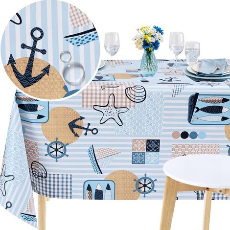 Nappe Rectangulaire Premium Bleu Marine Essuyable – 200 x 140 cm Nappe en PVC Impermeable – Toile Cirée Plastique Vinyle pour Cuisine et Salle à Exterieur (1/5)