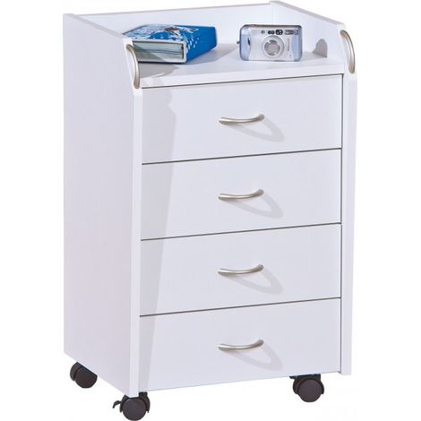 Abitare – Commode 65 cm blanc mat avec 4 tiroirs sur roulettes – Meuble en aggloméré – Dimensions compactes pour espaces réduits (1/5)