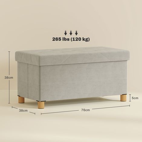 Banc de rangement pliable 67 L avec couvercle rembourré et doublure en velours, 76 x 38 x 38 cm, crème (1/5)