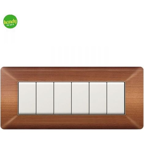 Placca da 6 moduli Easy Elettrocanali in plastica effetto legno chiaro