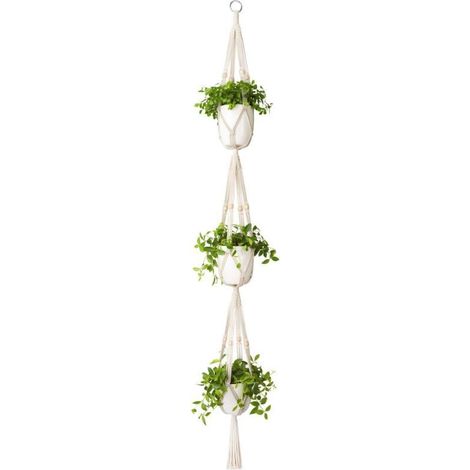 Macramé Plant Hanger 3 Tier Intérieur extérieur Panier à Planter Suspendu Corde de Coton with Beads 177cm