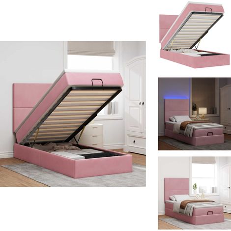 Cadre de lit ottoman avec matelas rose 80x200 cm velours - Lit Ottoman - Lits Ottomans - Cadre De Lit - Cadre De Lit Avec Rangement (1/5)