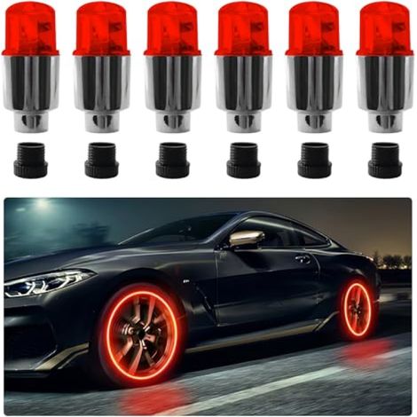 6 lampes LED néon pour valves de pneus de voiture, lampes LED étanches pour valves de pneus, bouchons anti-poussière, capuchons de valve (1/5)