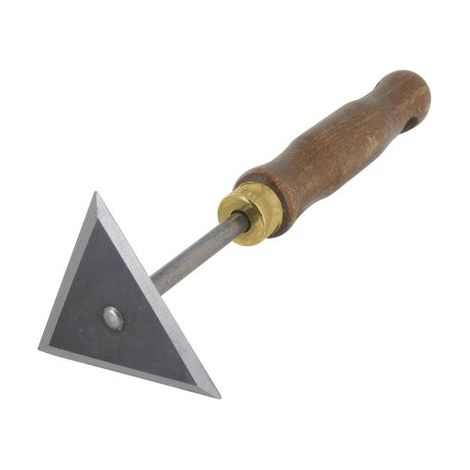 Grattoir peintre triangulaire 3 tranchants affûtés – Virole laitonnée – Manche bois pour travaux de finition – Outibat