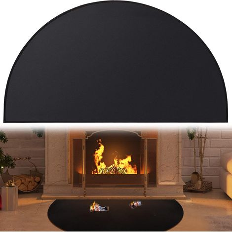 Tapis ignifuge sous le gril et tapis de cheminée 106 × 61 cm, protecteur de barbecue étanche à l'huile pour terrasses et patios, tapis de foyer protège les sols des étincelles et des braises, noir