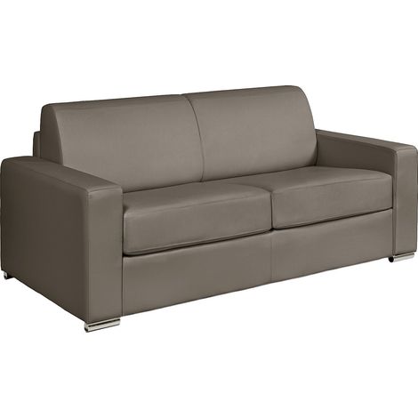 Canapé 3 places convertible express cuir de buffle taupe - Couchage 140 cm - Matelas 14 cm - CALITO (1/4)