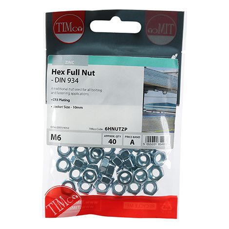 TIMCO Hex Full Nuts DIN934 Silver - M6