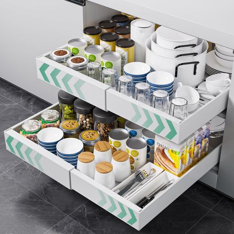 JANLEMNY Expandable Pull Out Cabinet Organizer, Adjustable 32-52cm Pull Out Drawers for Cabinets, Slide Out Drawers for Kitchen Cabinets (White, 2pc,42cm Deep) (1/5)