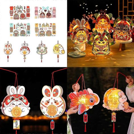 Lampe lapin artisanale portable - Lanterne lumineuse à faire soi-même pour la Fête de la Mi-Automne - C (1/4)