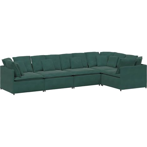vidaXL Divano Modulare con Cuscini in Velluto Verde Scuro (1/5)