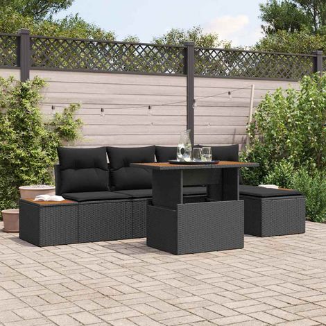 Conjunto de sofá de jardín 6 pcs Negro Poliratán vidaXL (1/5)