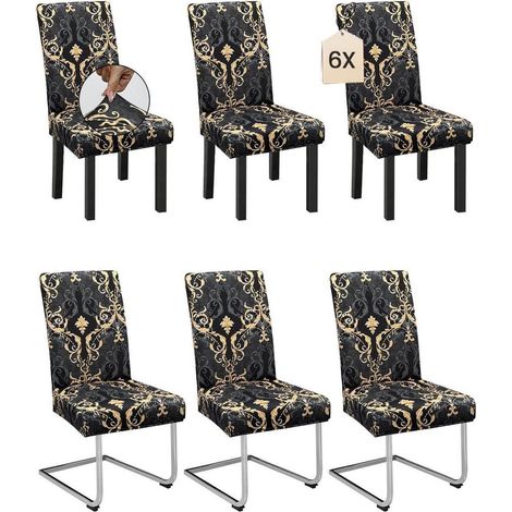 Lot de 6 housses de chaise style rétro luxueux, extensibles, décoratives pour salle à manger