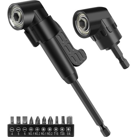 12 Pièces 105 Degrés Adaptateur de Tournevis D'angle Kit,Renvoi D'Angle Visseuse 1/4" Embout avec 10 Forets pour Percer des Trous Dans des Espaces Restreints,Long + Court (1/5)