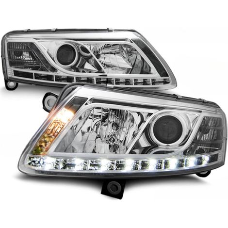 Paire de feux phares Audi A6 4F de 2004 a 2008 Daylight DRL led Xenon chrome-27361072 (1/2)