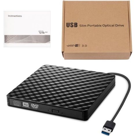 Lecteur Graveur DVD CD Externe - USB 3.0 - Compatible Windows et Mac - Lecteur Portable pour Ordinateur Portable - 1 Pièce (1/4)