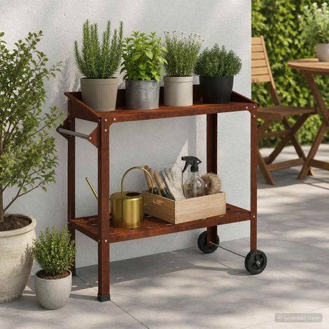 vidaXL Tavolo da Vaso con Ruote Ruggine 96 x 50 x 89 cm Acciaio Corten (1/5)