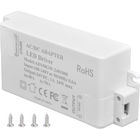 Alimentation LED DC 24V 24W 1A - Transformateur LED ABS constant à faible tension, protégé contre les surintensités et court-circuits (1/5)