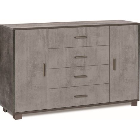 Mueble móvil con 2 puertas y 4 cajones, 136L x 41P x h86 – Acabado negro mate y cemento – Sarmog
