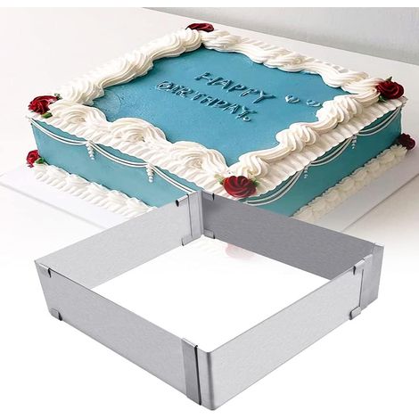 Adjustable Square Pastry Circle Frame Rectangular Extendable Stainless Steel Cake Mould Baking Tool for Cake Mousse Tiramisu Dessert (15 x 15 x 5 cm - 28 x 28 x 5 cm) (1/5)