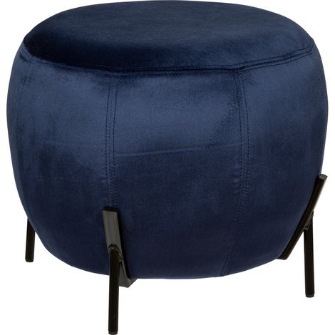 Pouf rond , repose-pieds en velours coloris bleu foncé - Diamètre 44 x Hauteur 64 cm (1/3)