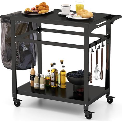 Goplus – Desserte de jardin chariot barbecue mobile – Métal durable – 4 roues verrouillables – 2 étagères – Dimensions 108x50,5x88cm – Charge 50kg (1/5)