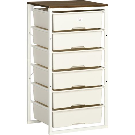 Bedroom Chest of Drawers, 6-Drawer Dresser, Tall Storage Drawer Unit with Steel Frame for Living Room, White