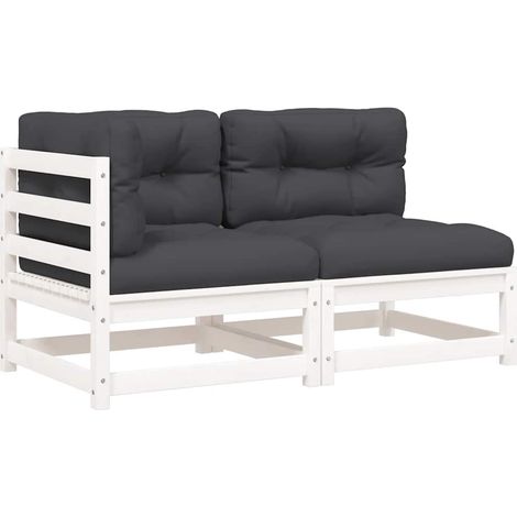 Maison Exclusive - Gartensofa mit Kissen 2-Sitzer Weiß Massivholz