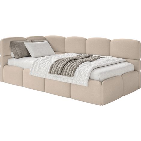 Selsey Cloudy – Jugendbett 120 cm, Bettkasten, Chenille, Kopfteil links, Beige