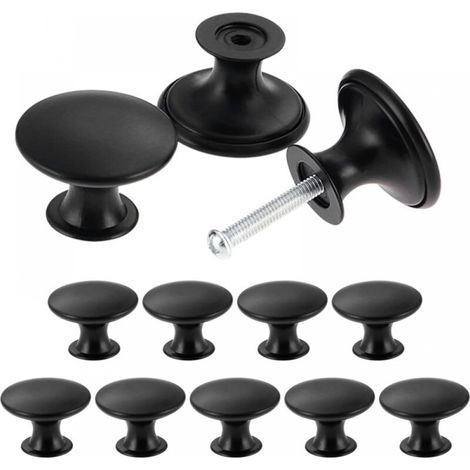 Lote de 24 pomos vintage chic para armarios - Tiradores antiguos para armarios de cocina - Pomos redondos de 30 mm para puertas de muebles - Negro (1/5)