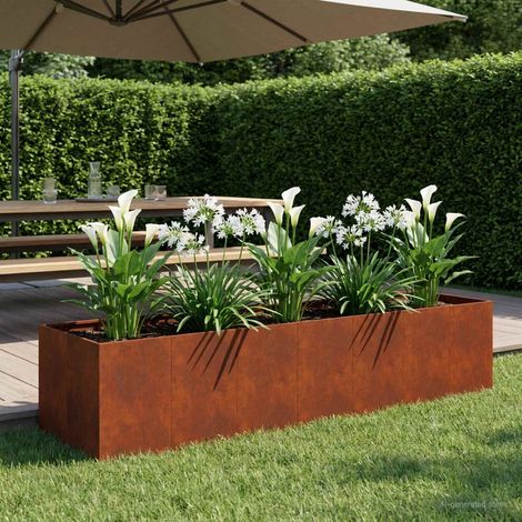 vidaXL Cache-pot de jardin Rouillé 280 x 80 x 60 cm Acier patiné (1/5)