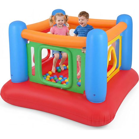 COSTWAY Castello Gonfiabile per Bambini 3+ Anni, Trampolino Elastico per Interno e Esterno, Box con Giochi Tunnel, Tappeto Salta 160 x 160 x 125 cm, Gonfiaggio Facile, per Compleanno e Feste (Blu) (1/5)