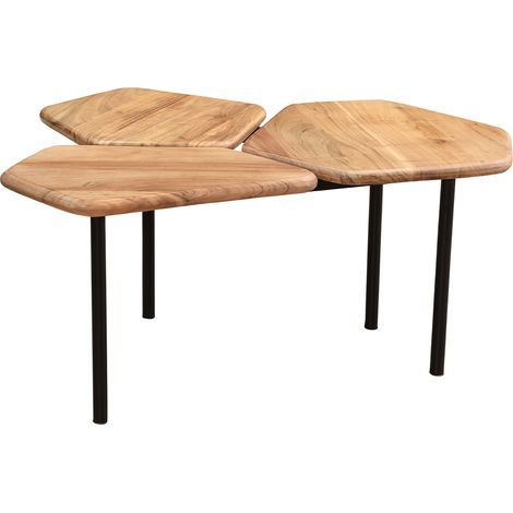 Couchtisch mit 3 Platten aus Akazie und Metall SUZANE