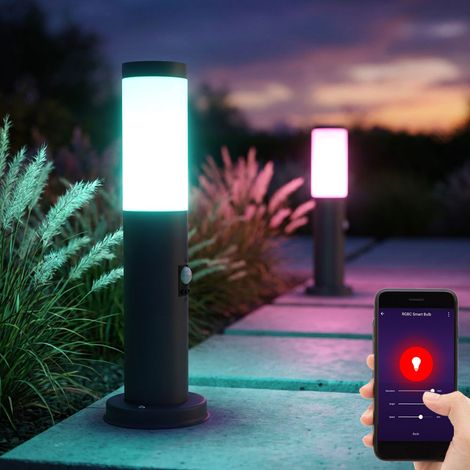 Außenstehlampe mit Bewegungsmelder Gartenlampe Edelstahl Smart LED Wegeleuchte dimmbar mit Fernbedienung anthrazit Außenleuchte, RGB Farbwechsel, 8,5W 806lm warmweiß, DxH 12,7 x 45 cm, 2er Set (1/5)