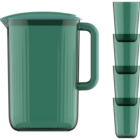 Carafe À Eau - 2 L - En Plastique PP Et AS - Avec Couvercle Et Bec Verseur - Pour Thé Glacé, Limonade, Jus, Infusions - Avec 4 Gobelets Empilables (1/5)