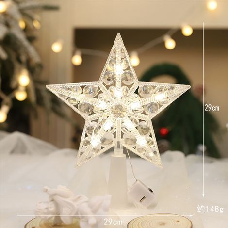 Nouvelle étoile lumineuse pour sapin de Noël, spécialement conçue pour les fêtes, étoile transparente à cinq branches avec lumières, 30 cm, style lumière chaude à pois.
