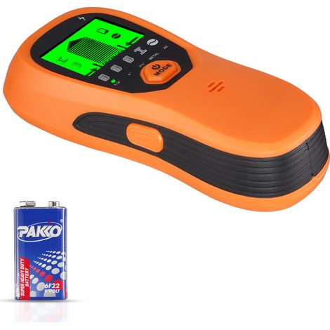Mophorn Détecteur de montants mural multifonction 5 en 1, scanner électronique avec capteur intelligent, écran LCD clair, alarme sonore, idéal pour repérer montants en bois, orange (1/5)