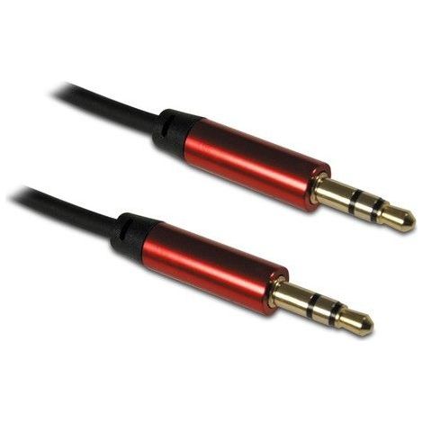 Câble audio jack stéréo 3,5 mm mâle/mâle spirale 1 m - noir et rouge (1/2)
