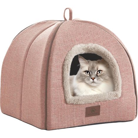 Lit pour chat d'intérieur – Niche pour chat – Niche pour chat avec coussin amovible et lavable – Lit doux pour chaton et meubles pour animaux de compagnie de petite et moyenne taille (1/5)